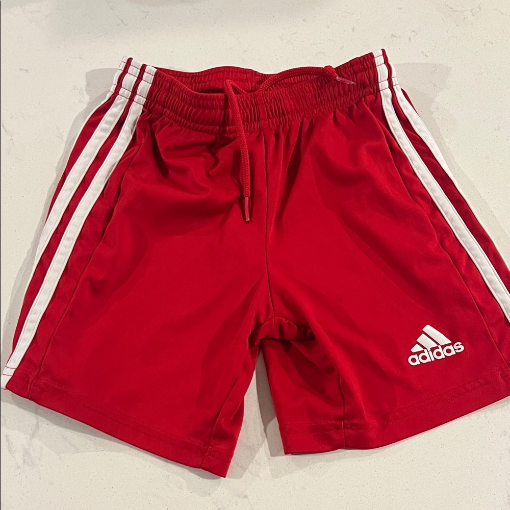 Adidas Red Training Shorts with White Stripes